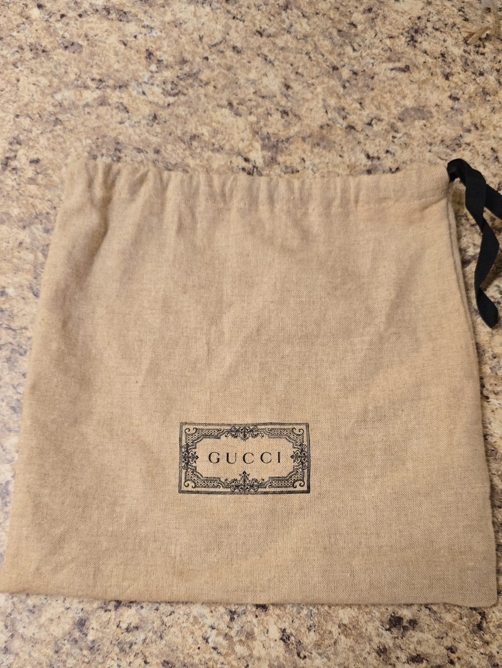 Gucci Beige Canvas Drawstring Bag with Black Logo